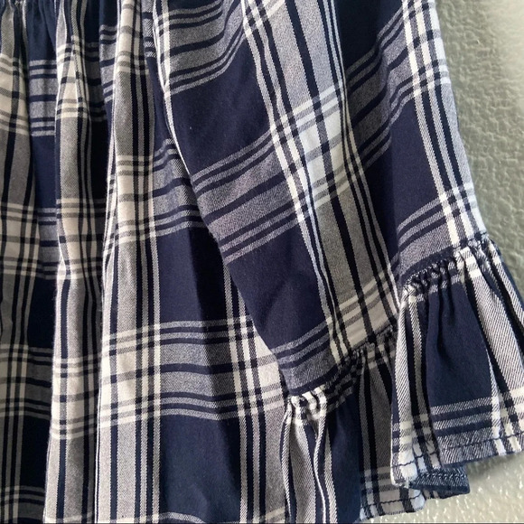Plaid Tartan Blouse Off the Shoulder Size Medium Fall Spring BEACHLUNCHLOUNGE - Picture 9 of 11